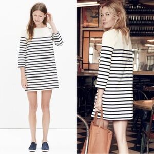 Madewell et Sezane Ivory Navy Stripe Button Back Long Sleeve Shift Dress XS